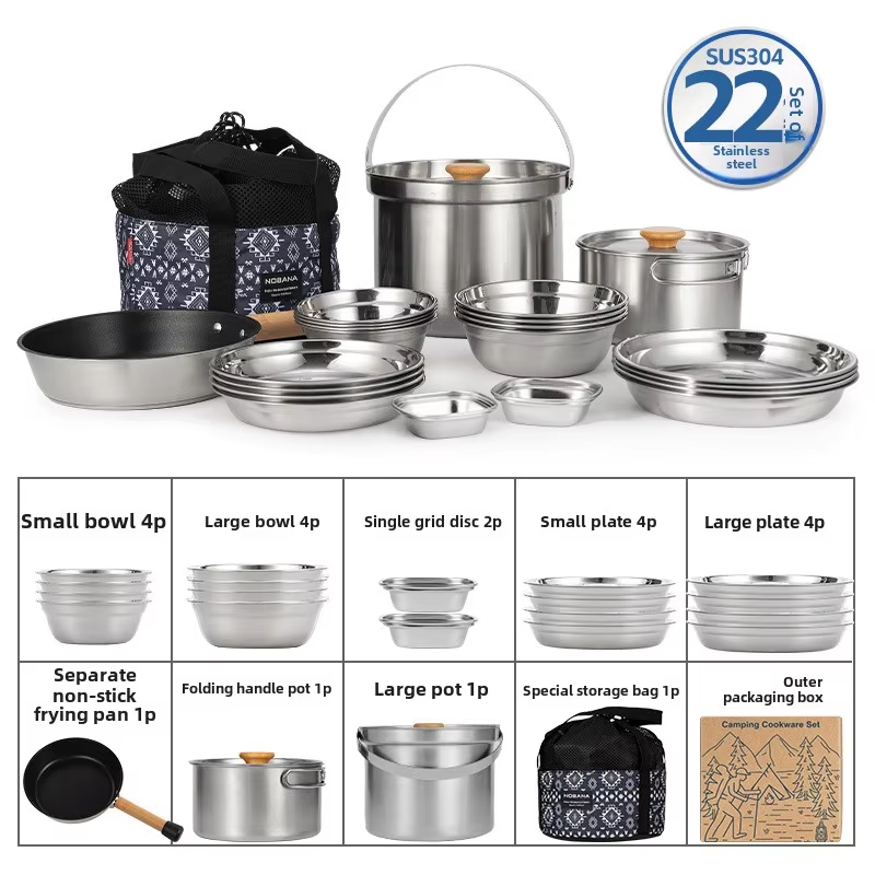 Camping Cooking Organizer - NOBANA Set Panci Baja Tahan Karat
